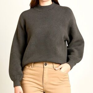 Modcloth gray Ribbed Mock Neck Sweater with Balloon Sleeves sz XL